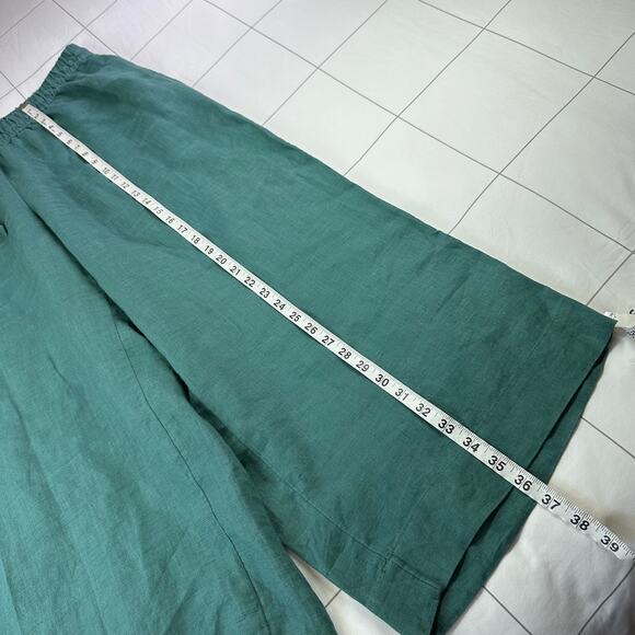 JCrew Pants Womens Large Green Spruce Seaside Wide Leg Linen Relaxed Drawstring - Picture 10 of 11
